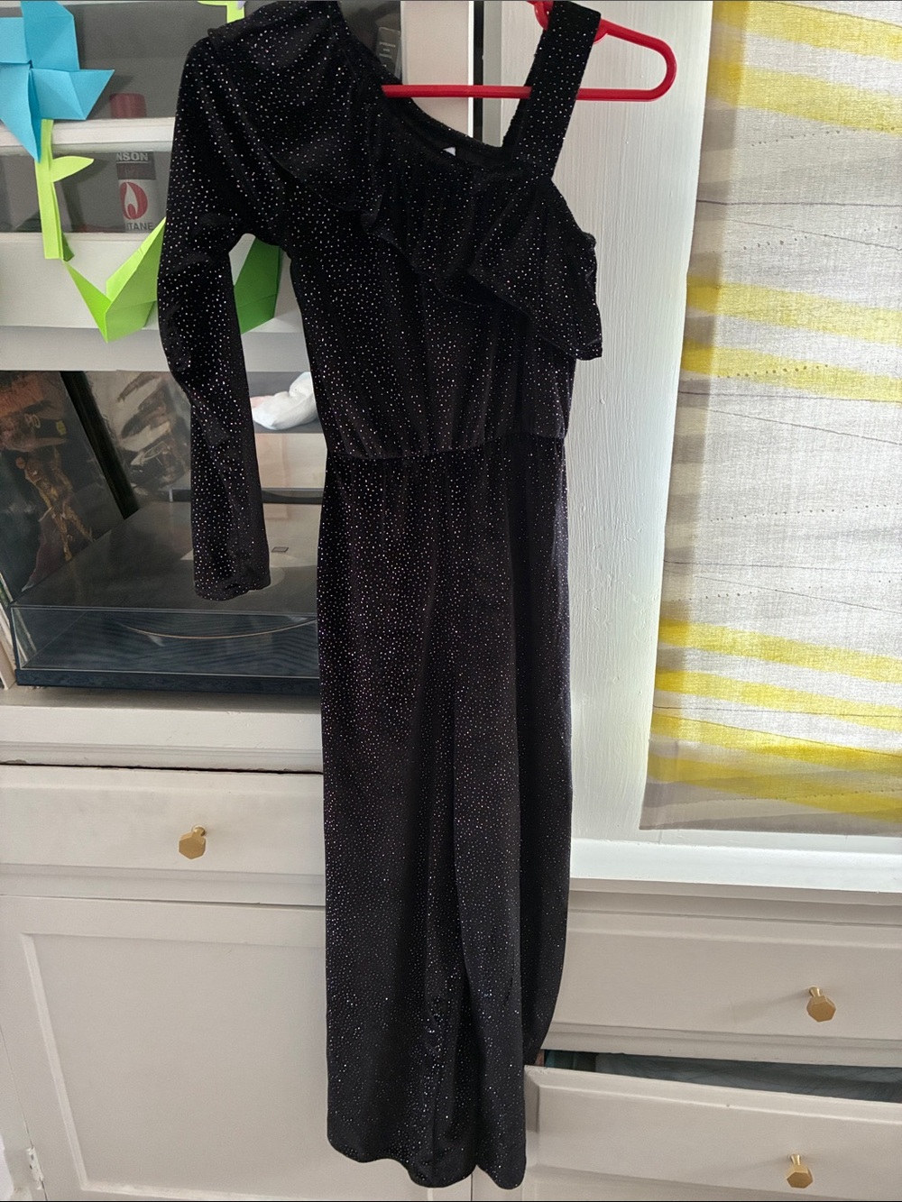 Zara Black One-Shoulder Sparkle velvet jumpsuit